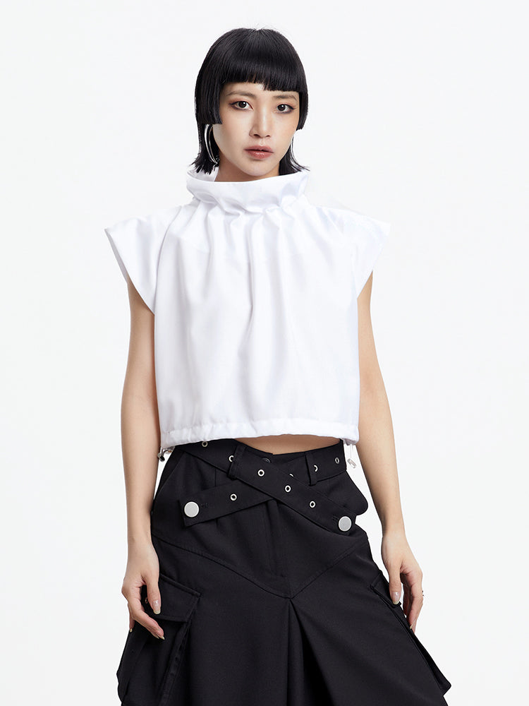 Drawstring Stand-Collar Nichi Modern Cropped Tops