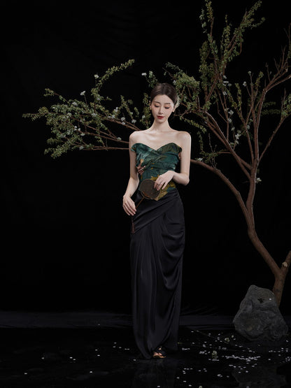 Set-Up Botanical Frill Chic Bare-Top＆Long-Skirt