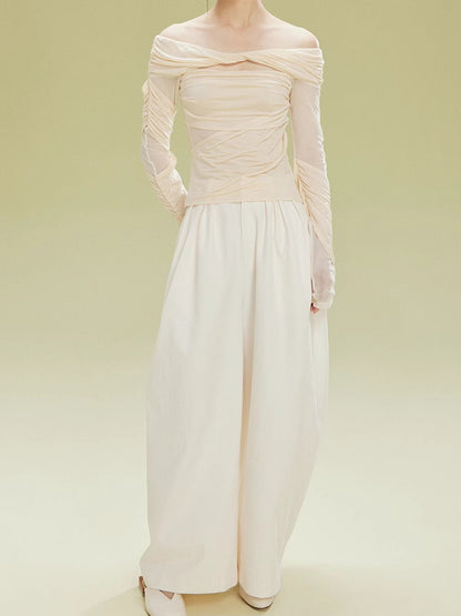 Simple Side-Leg Plain High-Waist Pants