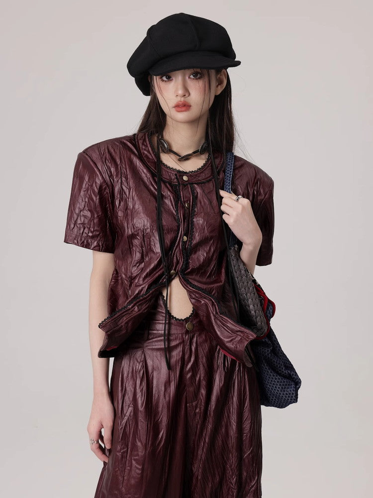 Wrinkled Leather Move Nichi High-End Tops