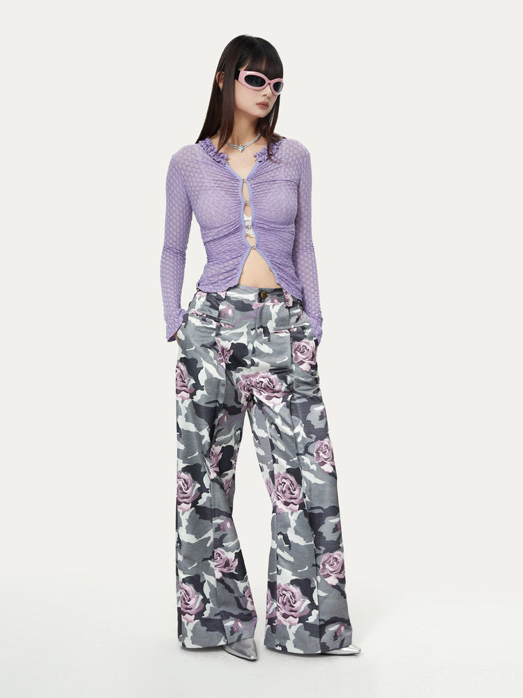 Camouflage Flower High-Waist Speckled Rose Nichi Wide-Pants