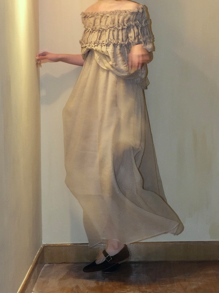 Camisole Flare Sheer Natural Long Dress