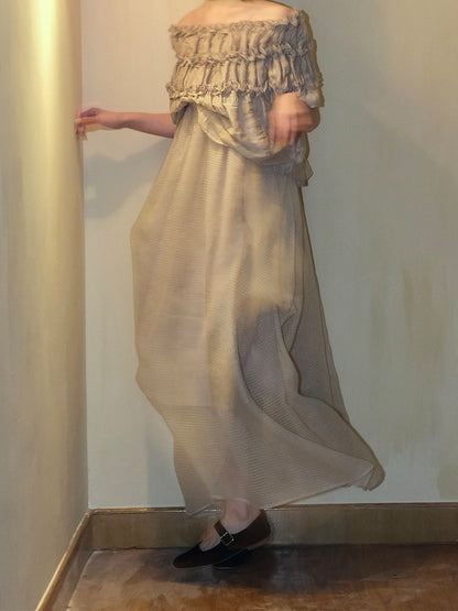 Camisole Flare Sheer Natural Long Dress