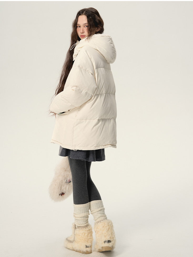 Plain Cotton Hoodie Casual Simple Warm Down-Jacket