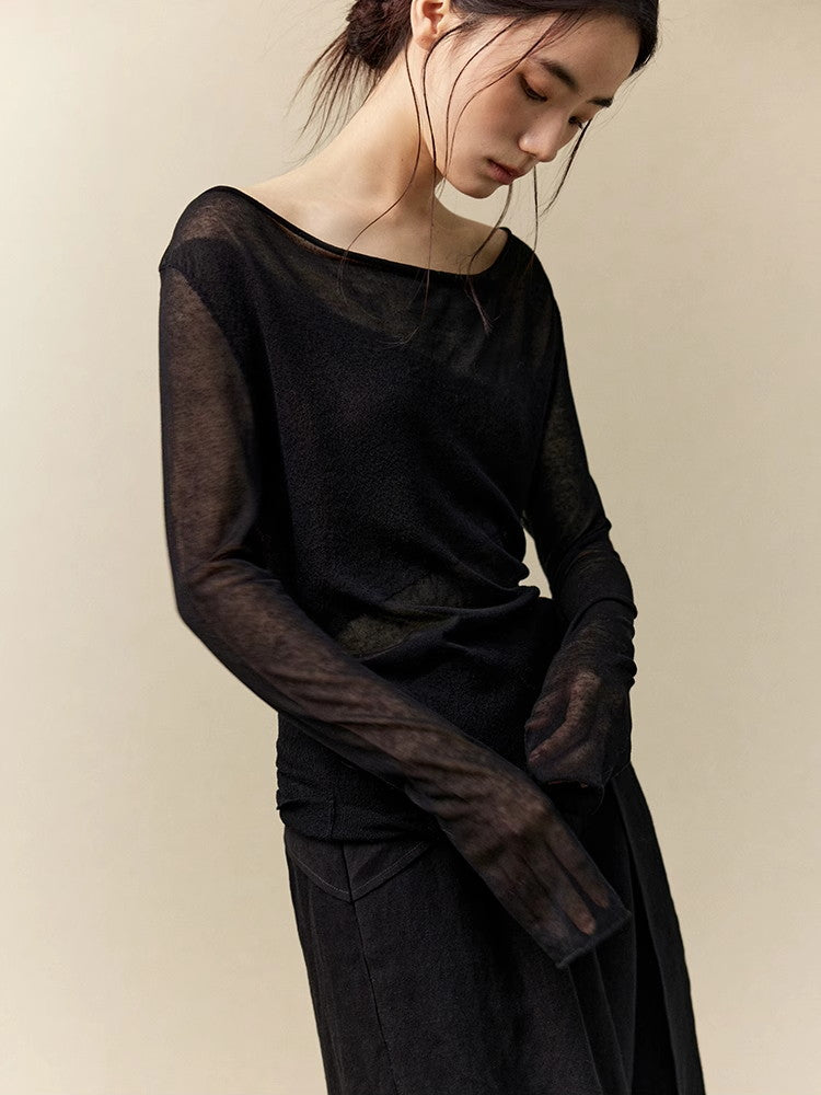 Sheer Drape Simple Slim Classy Knit