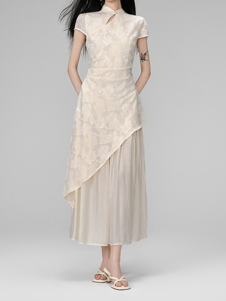 Floare Lace Ciffon Layered Embroidery China Dress