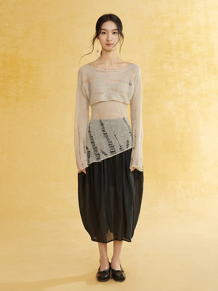 Wrinkled Fluffily Retro Tiered Long-Skirt