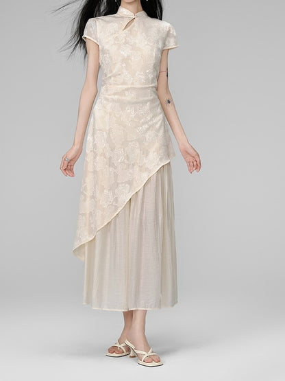 Floare Lace Ciffon Layered Embroidery China Dress