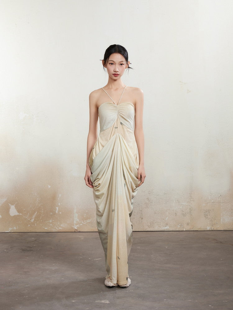 Halter-Neck Drape Elegant Back-Open Dress