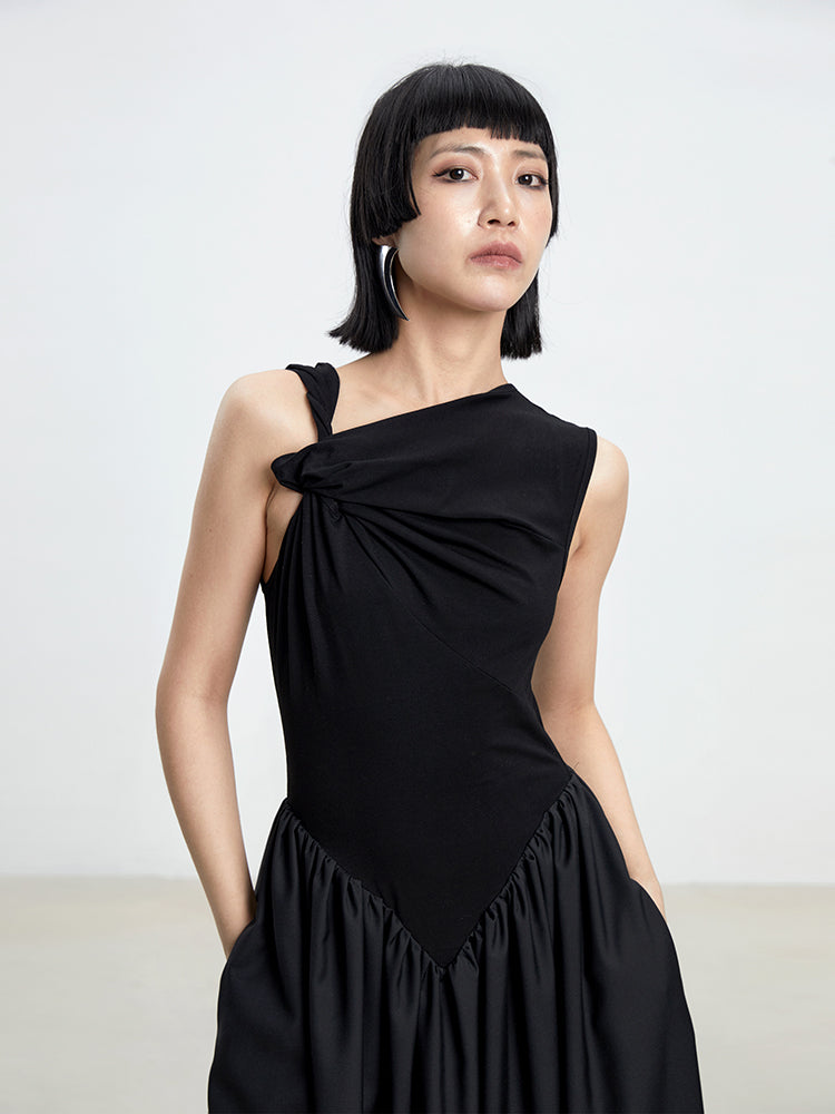 One-Shoulder Cross Fluffily Nichi Long One-Piece