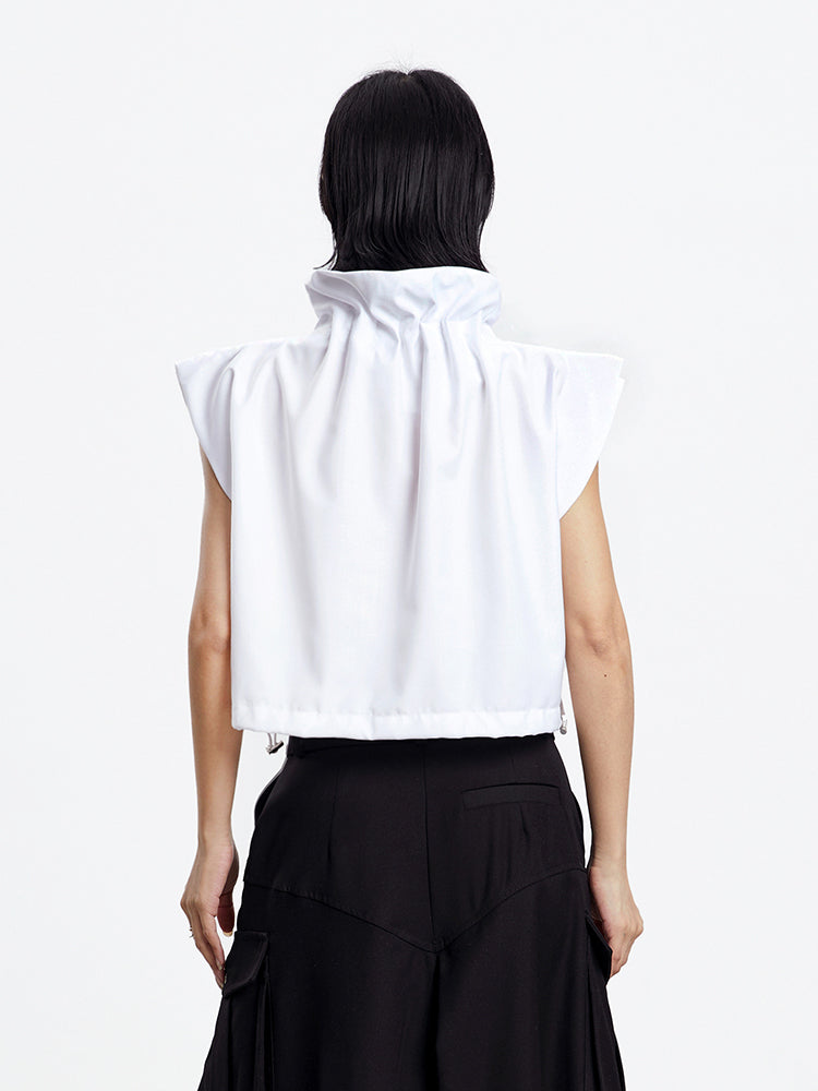 Drawstring Stand-Collar Nichi Modern Cropped Tops