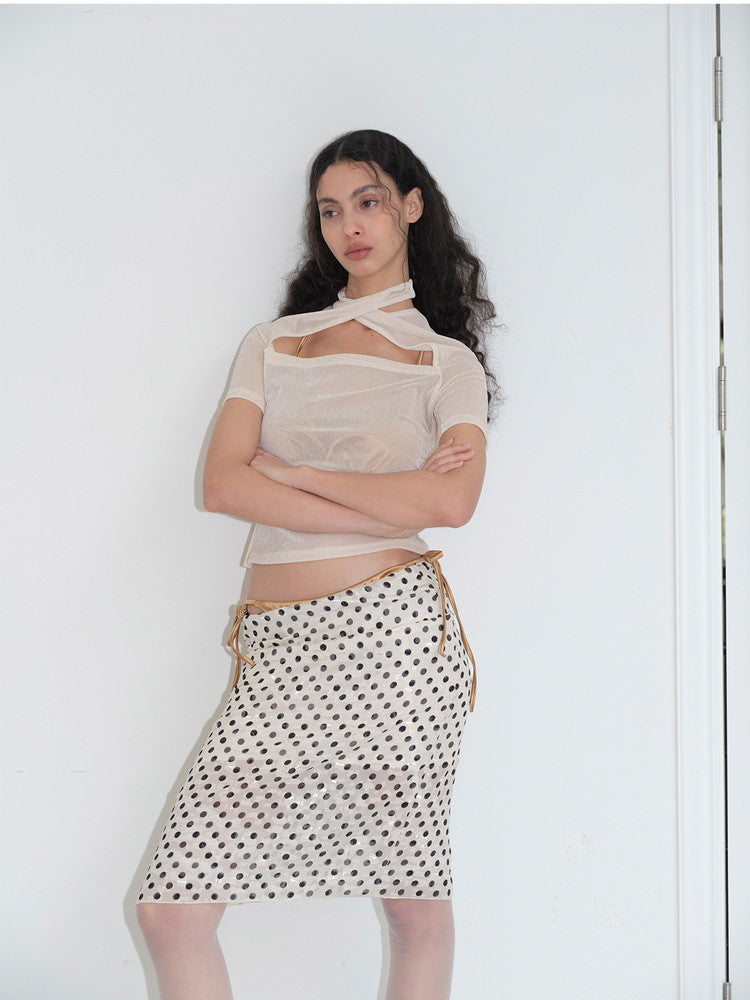 Dot Tight Sheer Nichi Pencil-Skirt