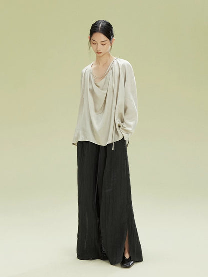 Crumply Wrinkled Casual Loose Relax Wide-Pants