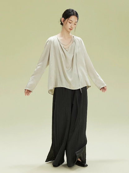 Drape Loose Long-Sleeve Natural Tops