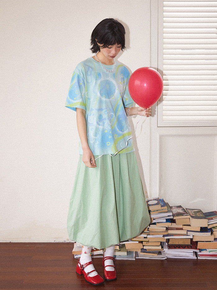 Bubble Refreshing Oversize U-Neck Casual T-Shirt