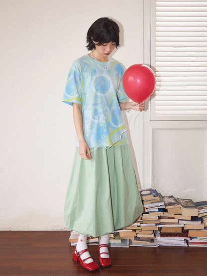 Bubble Refreshing Oversize U-Neck Casual T-Shirt