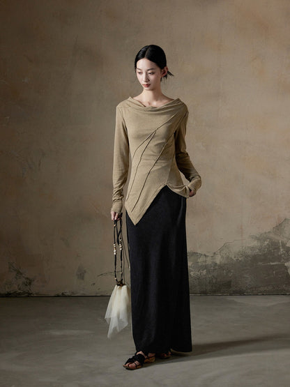 Knit Plain Simple Stretch Long-Skirt