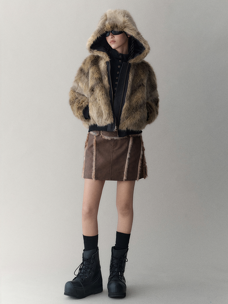 Reversible Luxus flauschig Hoodie High-End Fur-Jacket