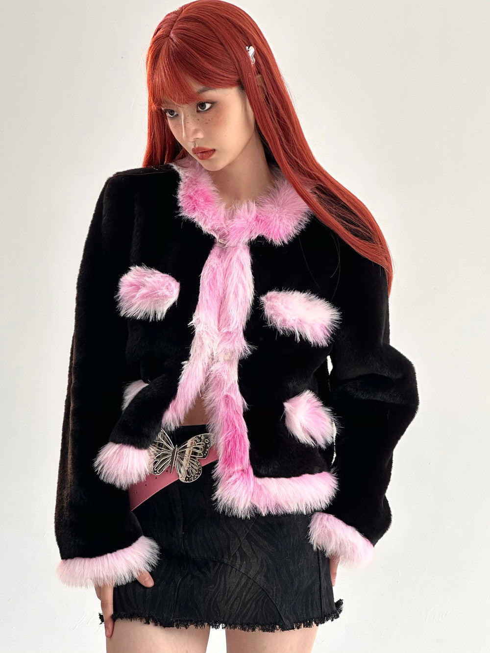 Elegant Chic Monotone Luxury Warm Fur-Jacket