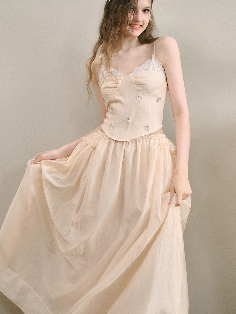 Set-Up Pearl Flower Bijou Ciffon Classy Camisole＆Long-Skirt