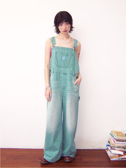 Denim Washed Wide-Pants Casual Overall