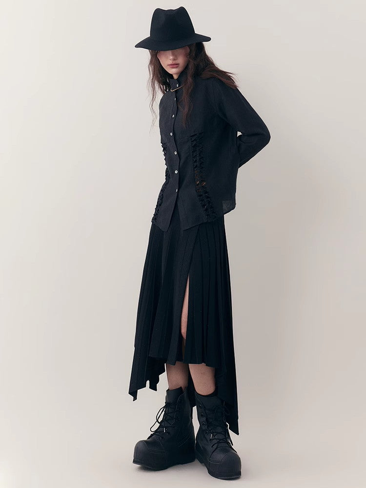 Asymmetry Long Plain Hem Long-Skirt