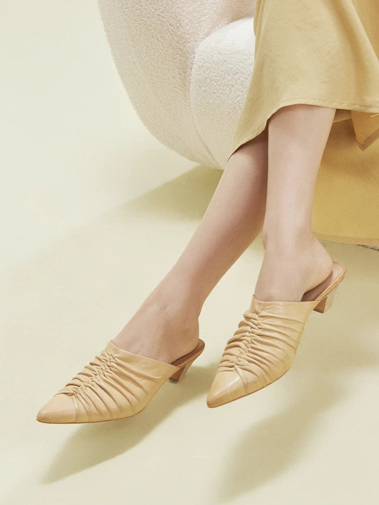 Gather Pointed-Toe Low-Heel Nichi Chic Mule