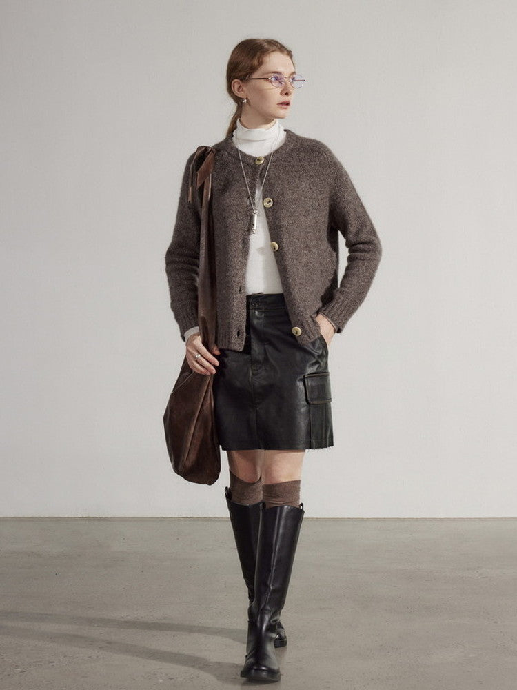 Leather Cool Smooth Plain Mini-Skirt