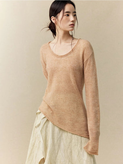 Asymmetry U-Neck Slim Simple Thin Classy Knit