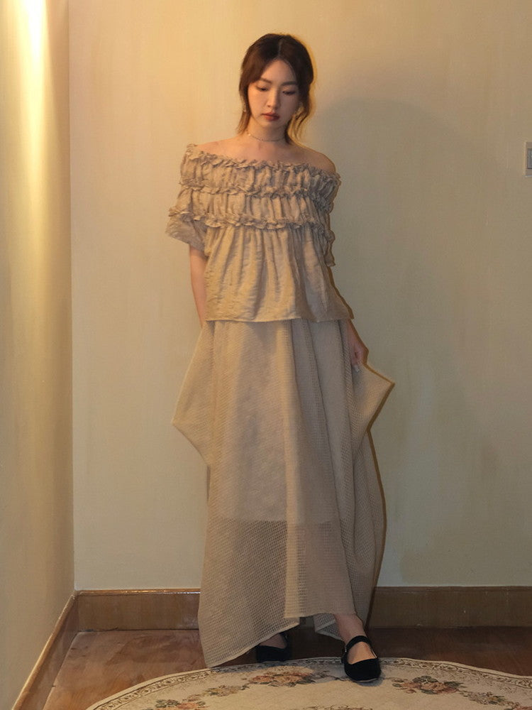 Camisole Flare Sheer Natural Long Dress