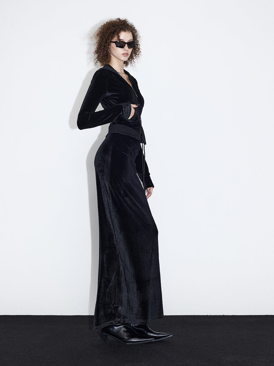 Velvet Set-Up Winter Plain Tops&amp;Pants&amp;Long-Skirt