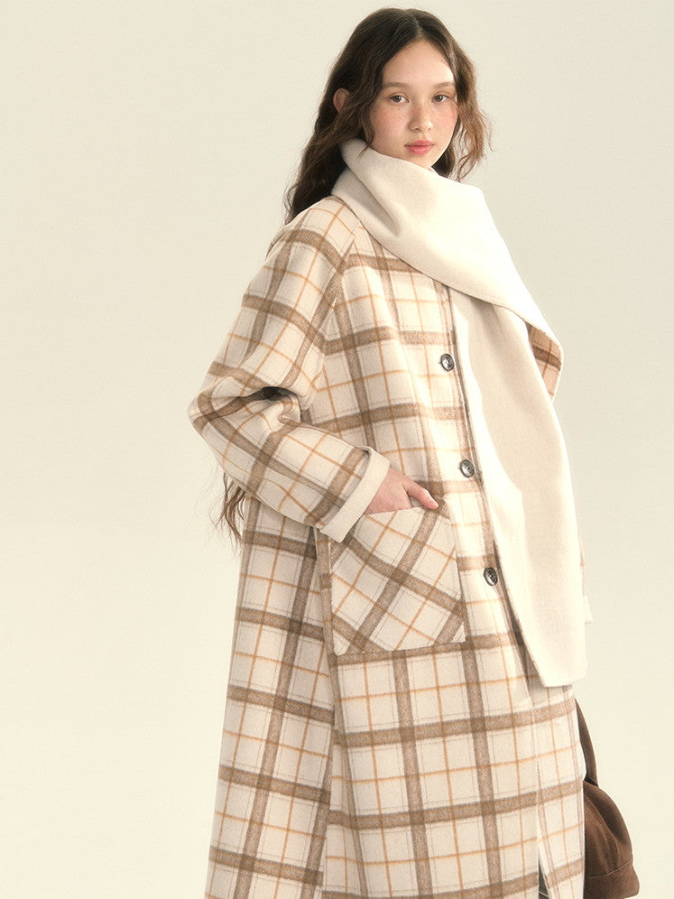 Muffler Reversible Plain Checked Retro Long Wool Stenkler-Coat