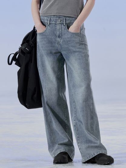 Denim Straight Washed Loose Casual Plain Pants