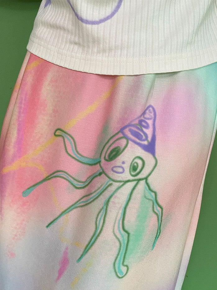 Marble Handwrite Unique Crayon Long-Skirt