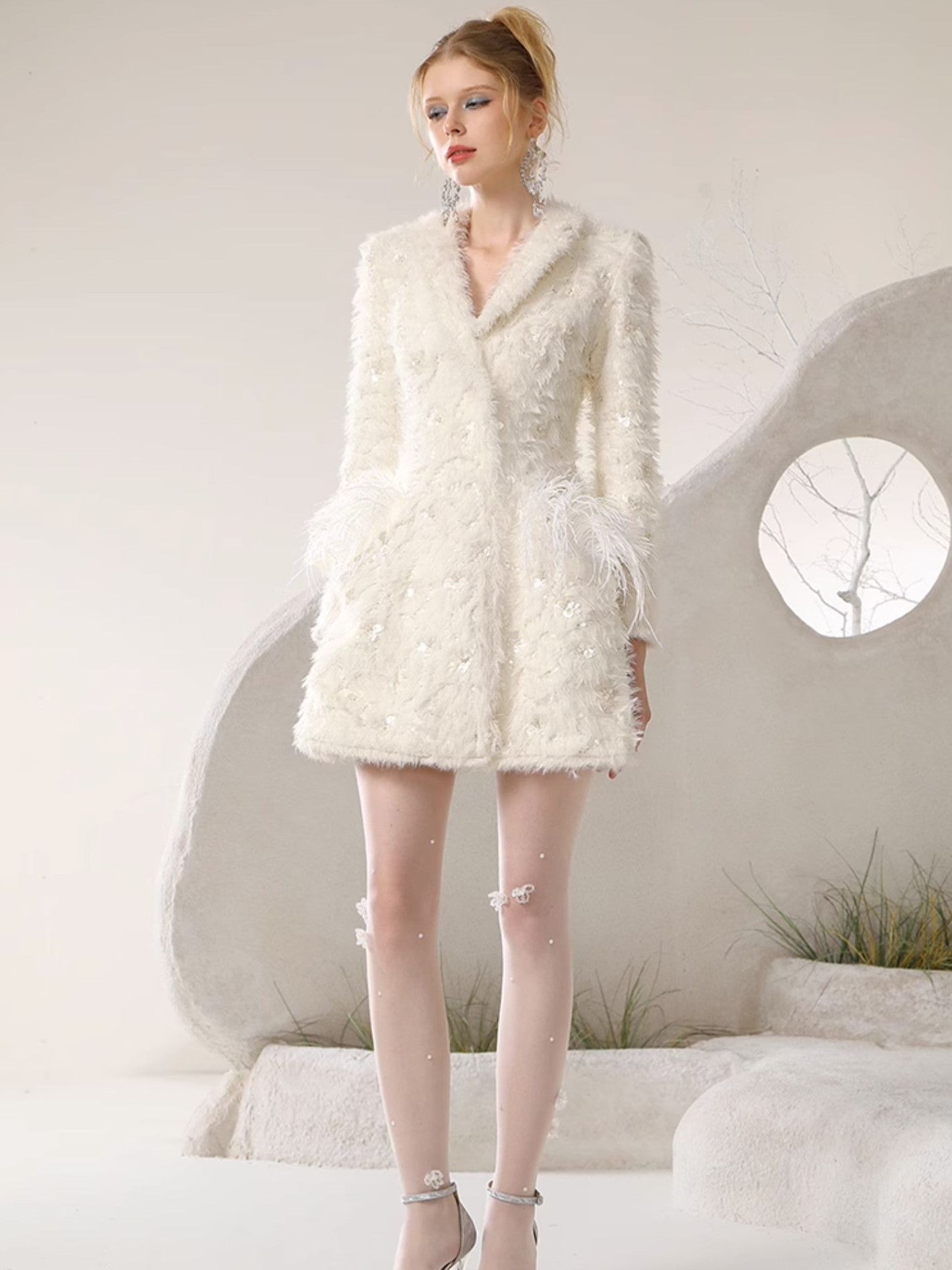 Fur Knit Wing Elegant One-Piece