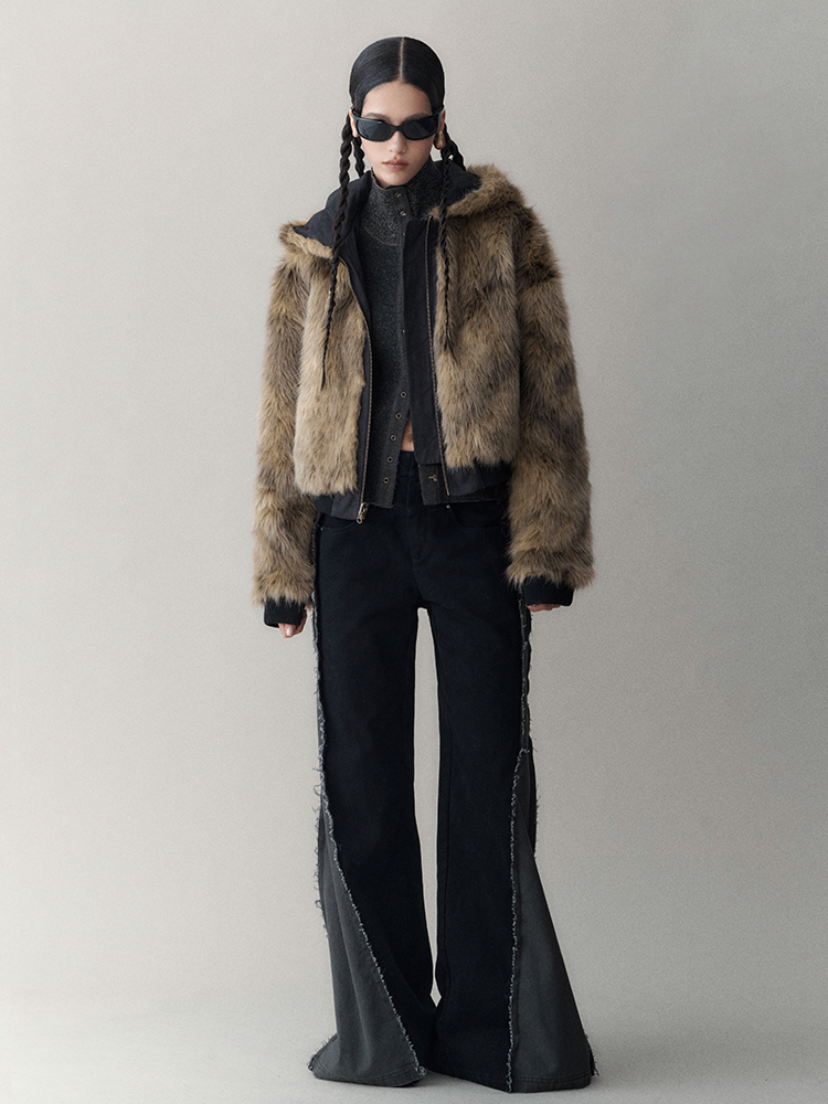 Reversible Luxus flauschig Hoodie High-End Fur-Jacket