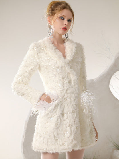 Fur Knit Wing Elegant One-Piece