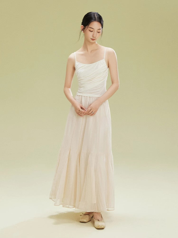 Ciffon Tiered Volume Simple Flare Long-Skirt