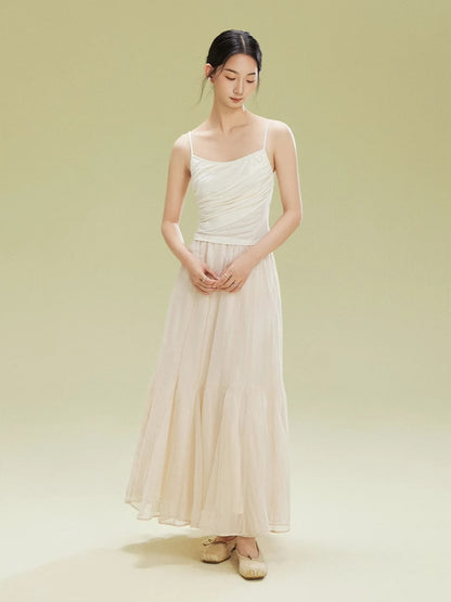 Ciffon Tiered Volume Simple Flare Long-Skirt