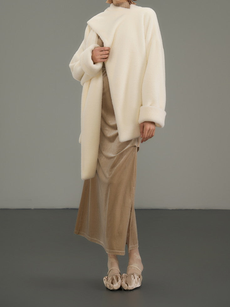 Samt Drape Flare Plain Chic Long-Touch