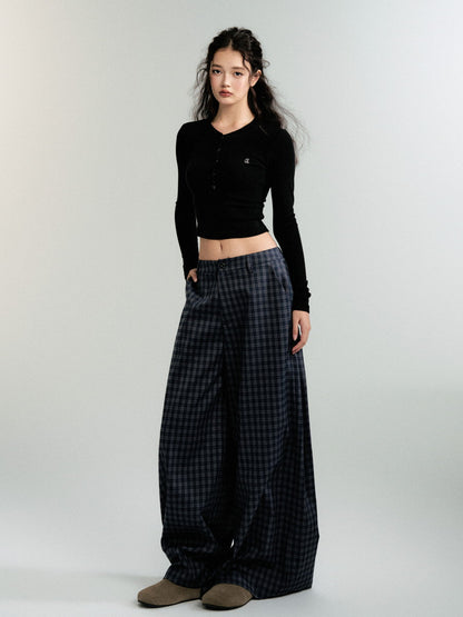 Checked Casual Loose Wide-Pants