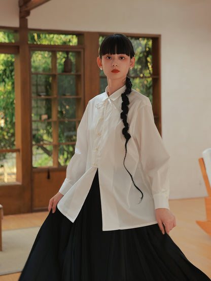 Nichi-Button Ribon Tie Oversize Flare Shirt