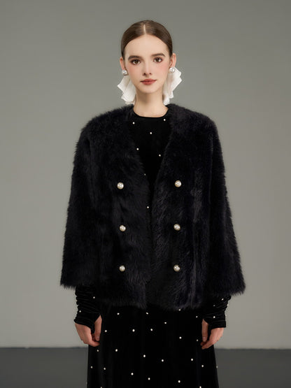 Pearl-Button Luxus dickes einfaches schickes Fur-Jacket