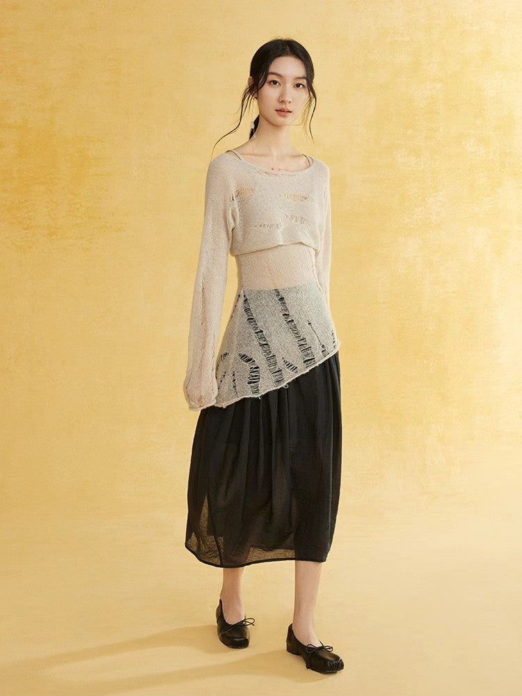 Wrinkled Fluffily Retro Tiered Long-Skirt