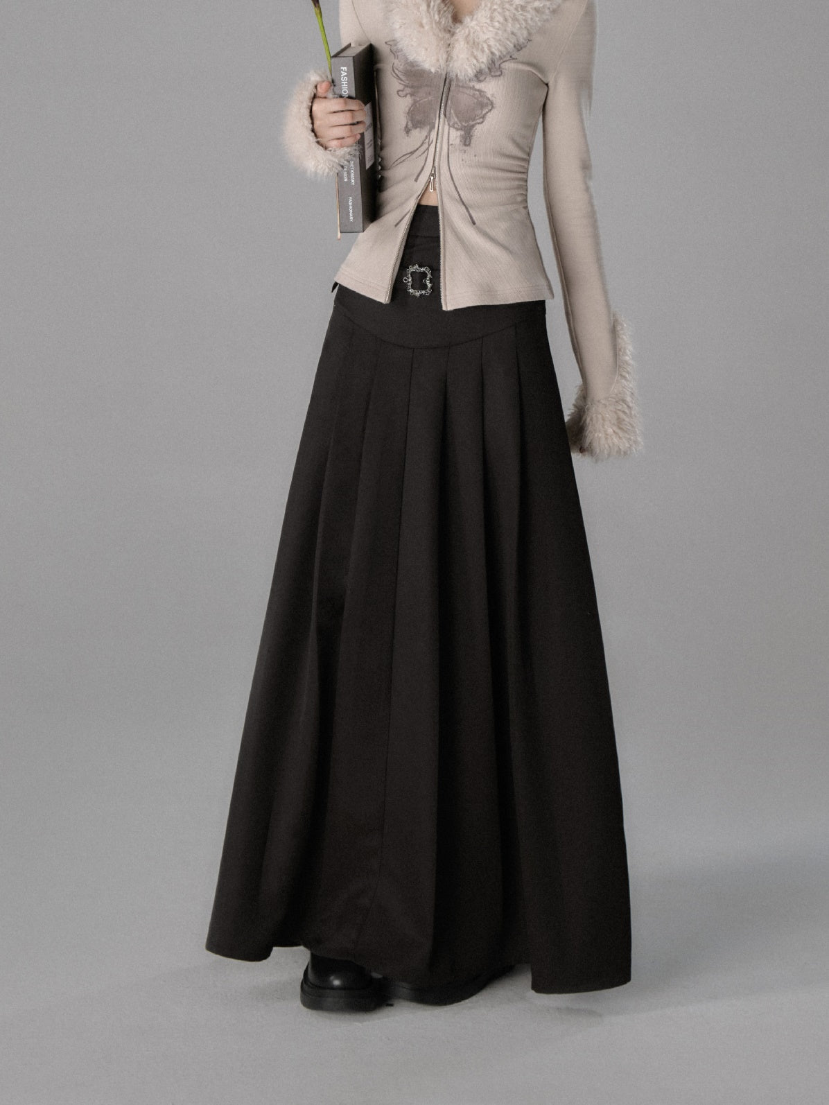 Flare A-Line Plain High-Waist Long-Skirt