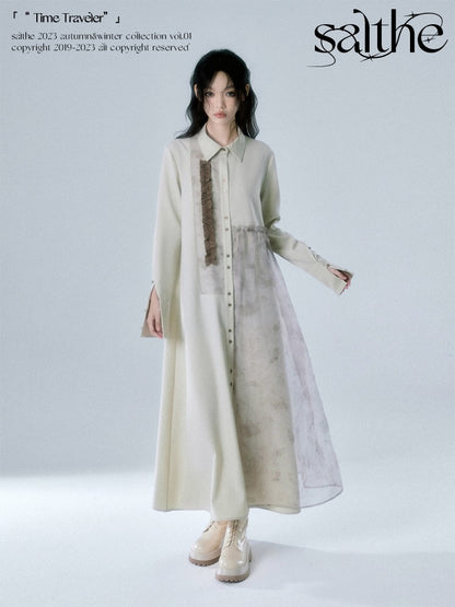 Fungus Edge Stitching Long-sleeved Shirt Dress