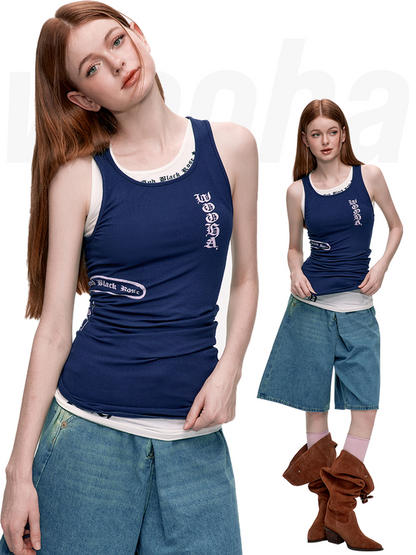 2Type Tight Stretch Casual Mellow Logo Tank-Top