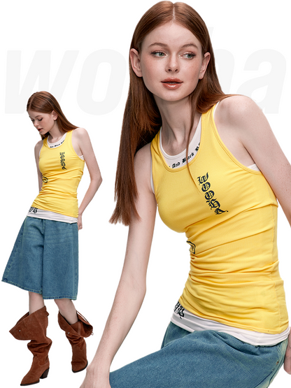 2Type Tight Stretch Casual Mellow Logo Tank-Top