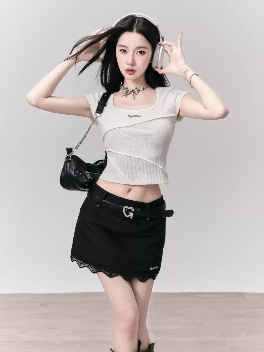 Lace Stitch Slim Hip Skirt