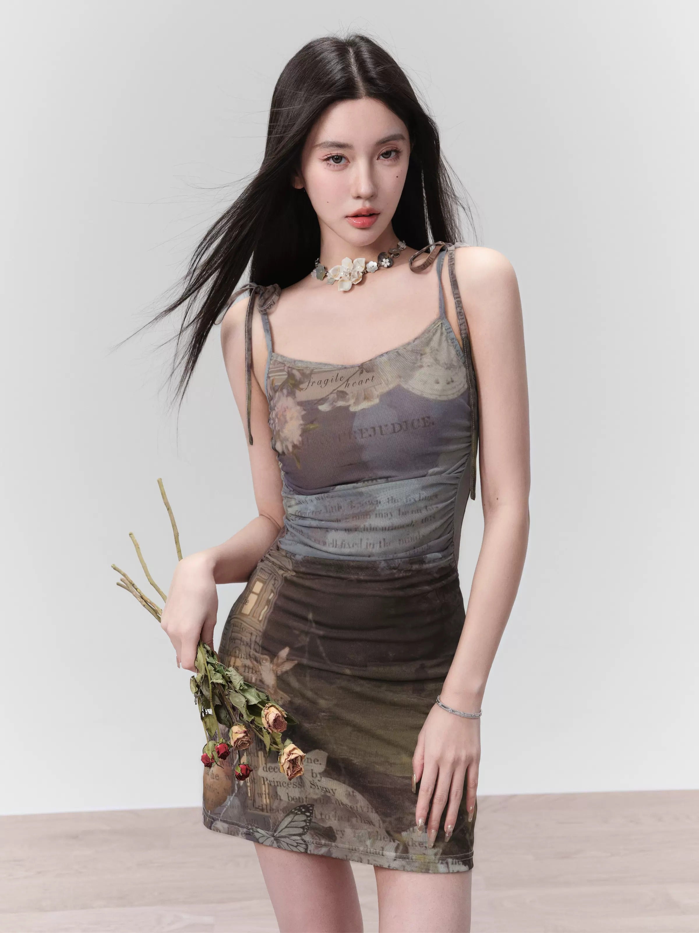 Retro Printed Oil Painting Slip Dress